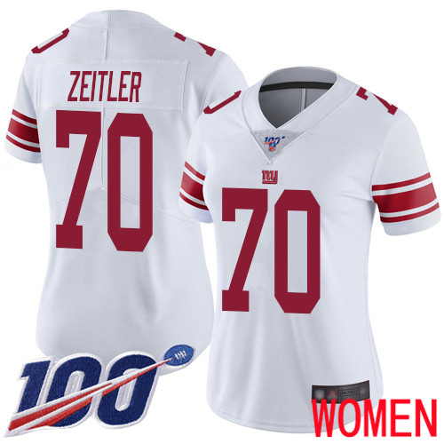 Women New York Giants 70 Kevin Zeitler White Vapor Untouchable Limited Player 100th Season Football NFL Jersey